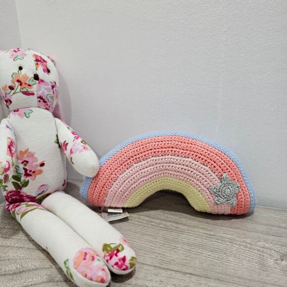 Albetta Plush Lot Pink White Floral Bunny Rabbit Knit Rainbow Rattle Floppy - Picture 5 of 10